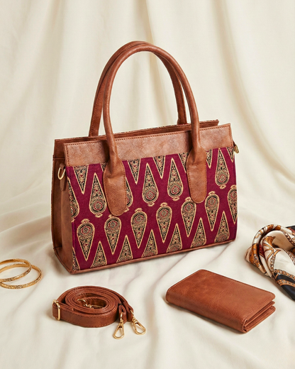 Women Urban Printed Handbag - Red Ajrak