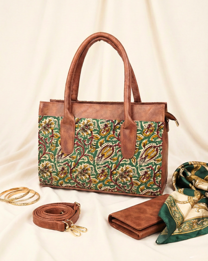 Women Urban Printed Handbag - Green Kalamkari