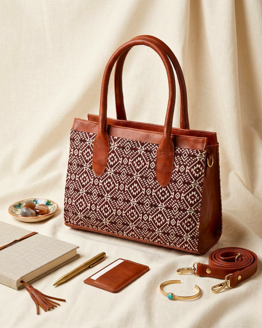 Women Urban Jacquard Handbag - Red - Surovi Bags