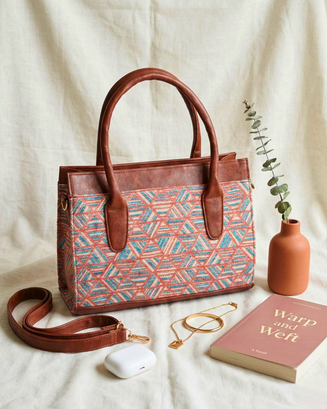 Women Urban Jacquard Handbag - Onion Pink Weave - Surovi Bags