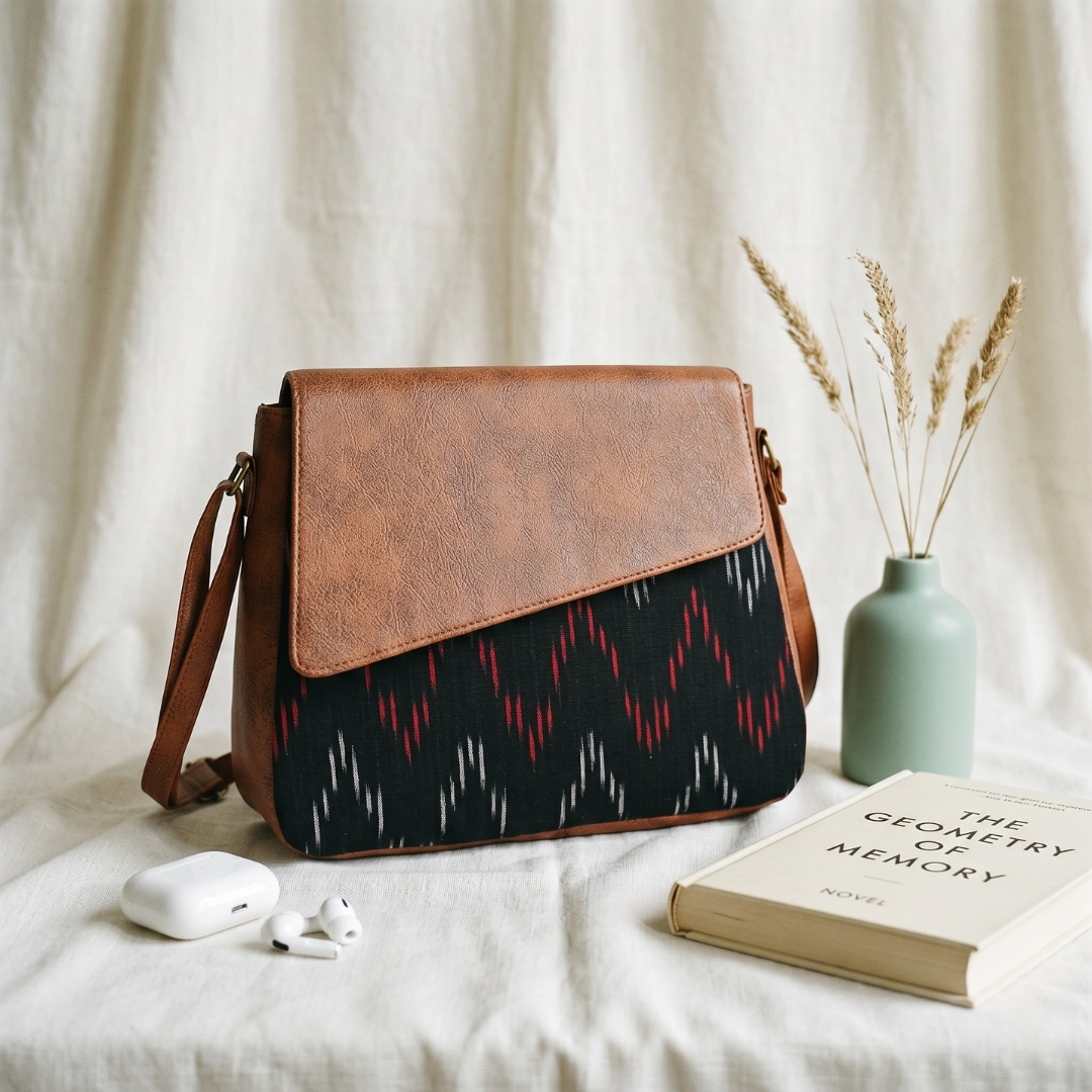 Trendy Printed Cotton Flap Sling Bag - Red Motif