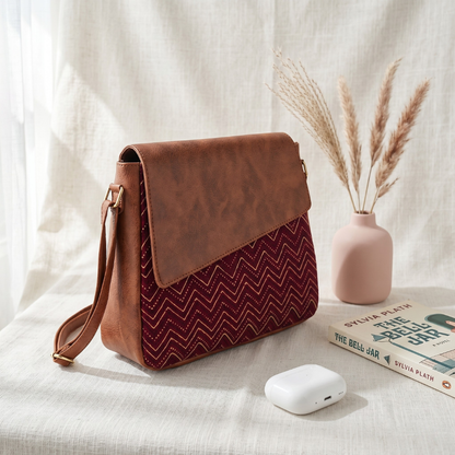 Trendy Printed Cotton Flap Sling Bag - Red Wave