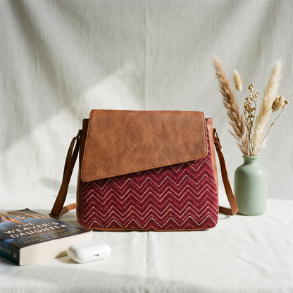 Trendy Printed Cotton Flap Sling Bag - Red Wave