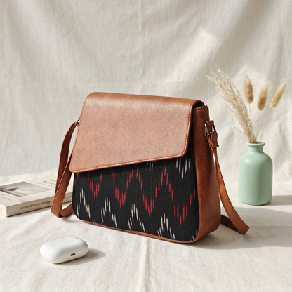 Trendy Printed Cotton Flap Sling Bag - Red Motif