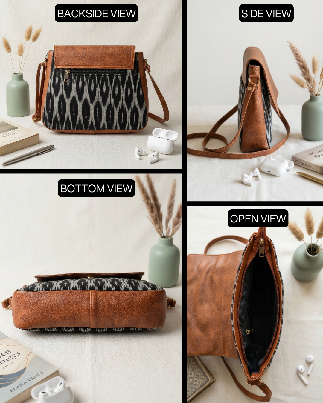 Trendy Printed Cotton Flap Sling Bag - Red Motif - Surovi Bags