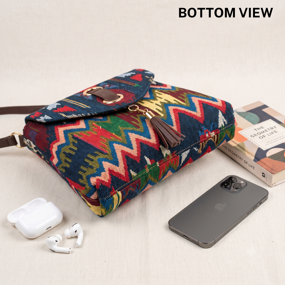 Jacquard Flap Sling Bag 3.0 - Multi color Strips