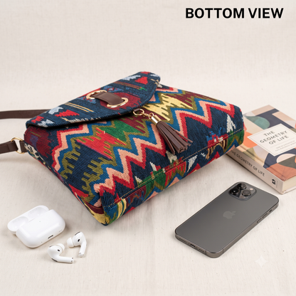 Jacquard Flap Sling Bag 3.0 - Multi color Strips
