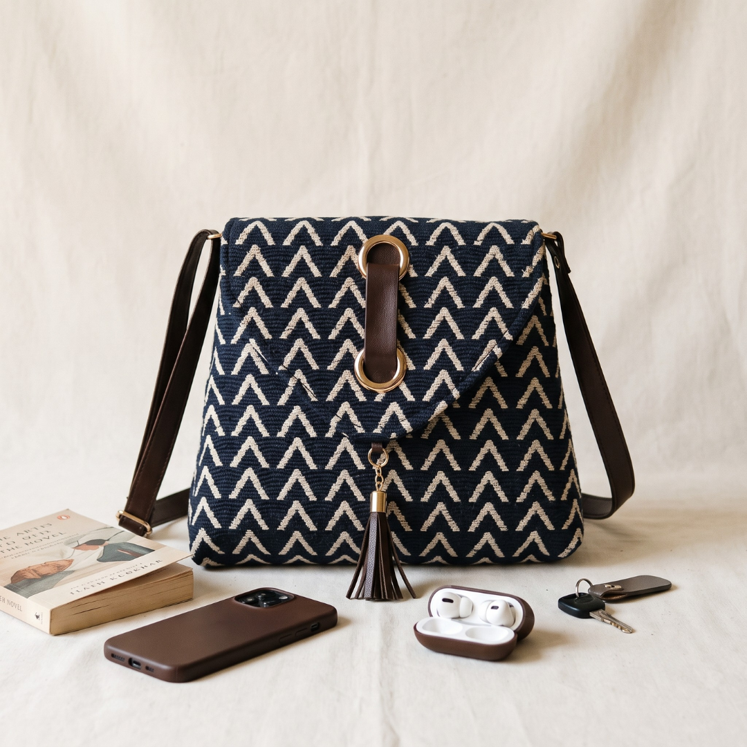 Jacquard Flap Sling Bag 3.0 - Blue Weave