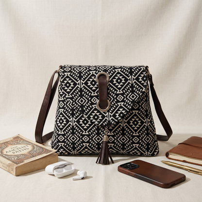 Jacquard Flap Sling Bag 3.0 - Black Weave