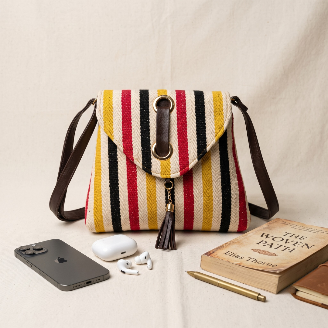 Jacquard Flap Sling Bag 3.0 - Multi color Strips