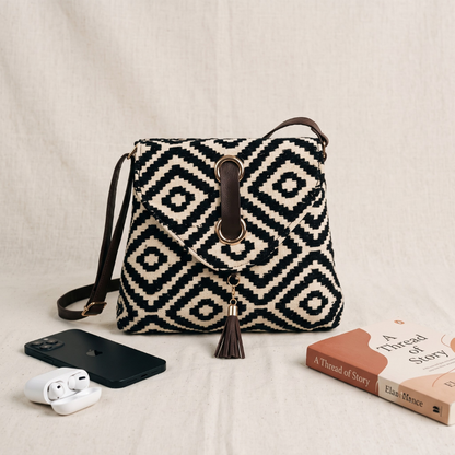 Jacquard Flap Sling Bag 3.0 - Black and White Weave
