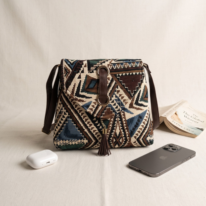 Jacquard Flap Sling Bag 3.0 - Green Tribal Weave