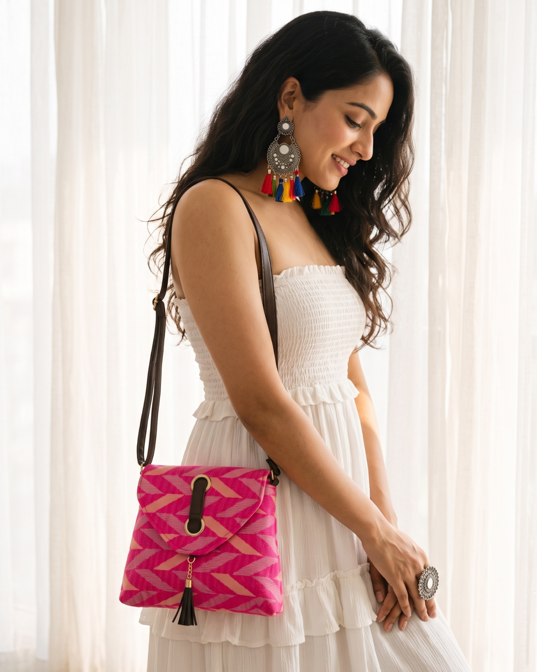 Jacquard Flap Sling Bag 3.0 - Pink Weave