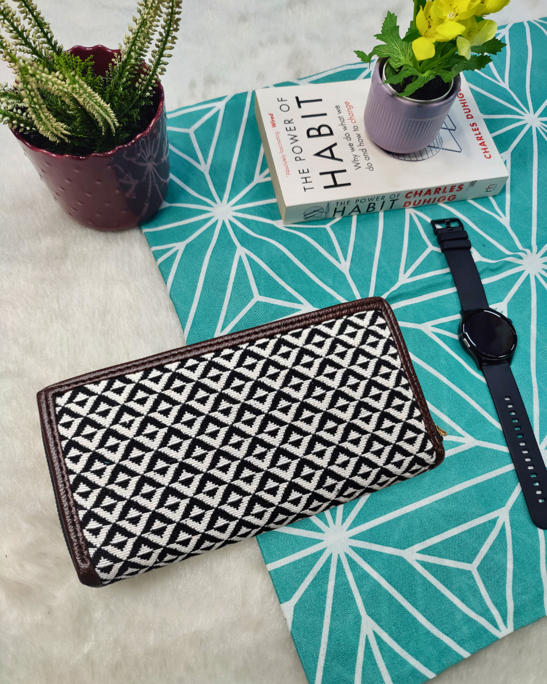 Double Zip Jacquard Wallet for Secure and Organized Storage - Monocrome