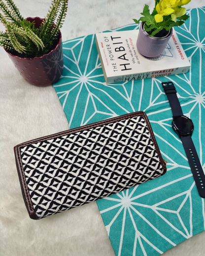 Double Zip Jacquard Wallet for Secure and Organized Storage - Monocrome