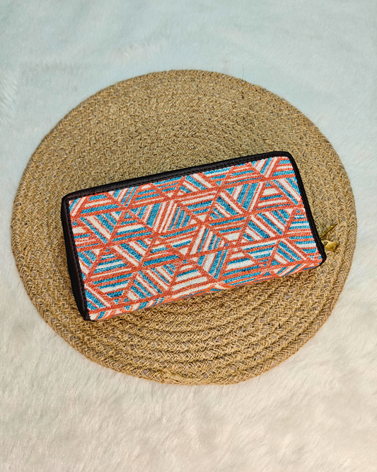 Double Zip Jacquard Wallet for Secure and Organized Storage - Orange Weave