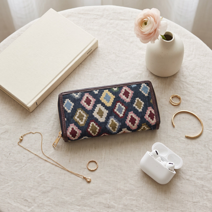 Double Zip Jacquard Wallet for Secure and Organized Storage - Multi color - Surovi Bags