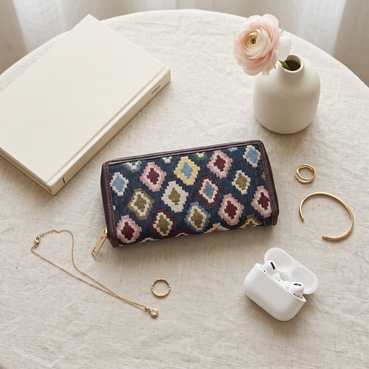 Double Zip Jacquard Wallet for Secure and Organized Storage - Multi color - Surovi Bags