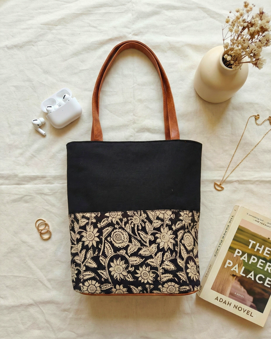 Dual Tote bags for Women - Black Kalamkari