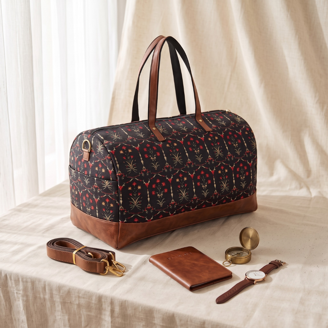 Premium Travel Duffle Bag - Spacious Weekender Luggage - Black Motif
