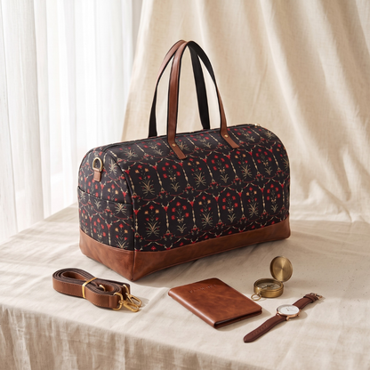 Premium Travel Duffle Bag - Spacious Weekender Luggage - Black Motif