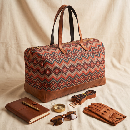 Premium Travel Duffle Bag - Spacious Weekender Luggage - Brown Weave