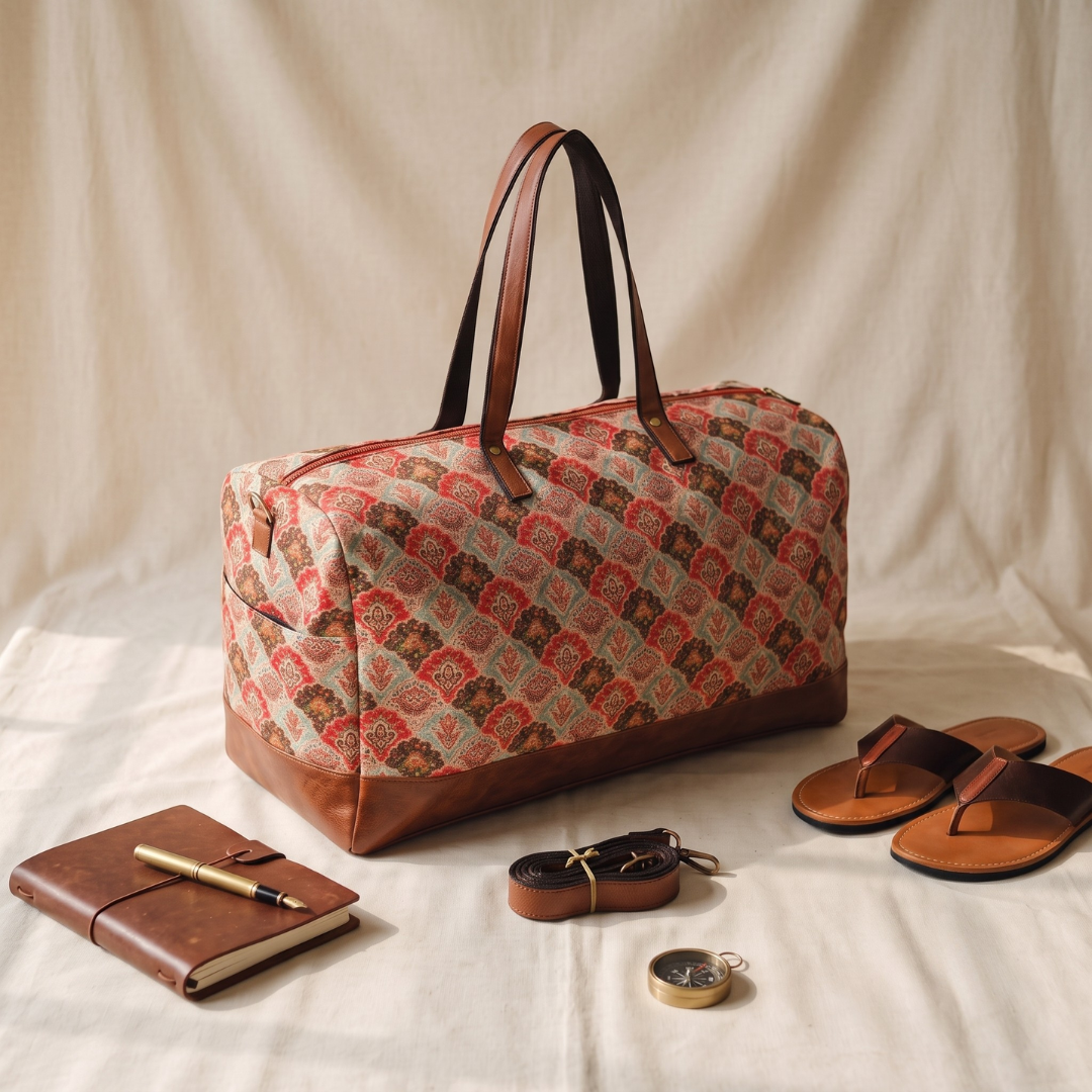 Premium Travel Duffle Bag - Spacious Weekender Luggage - Mughal Motif