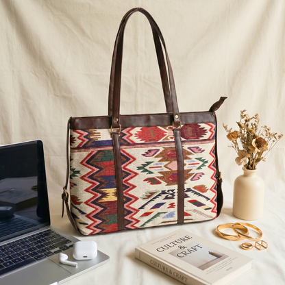 Executive Jacquard Laptop Tote Bag - 15.6" Laptop - Tribal Weave - Surovi Bags