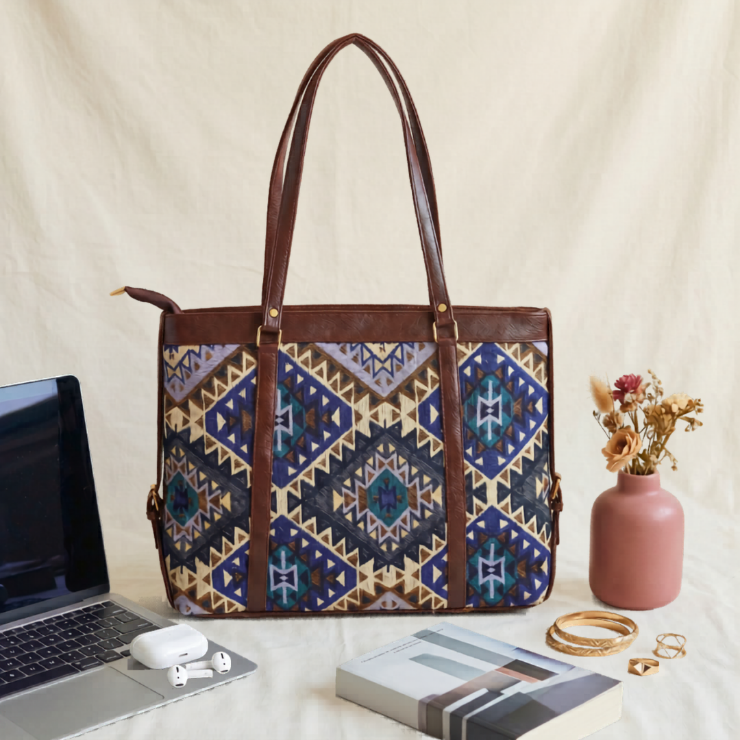 Executive Jacquard Laptop Tote Bag - 15.6" Laptop - Blue Weave - Surovi Bags