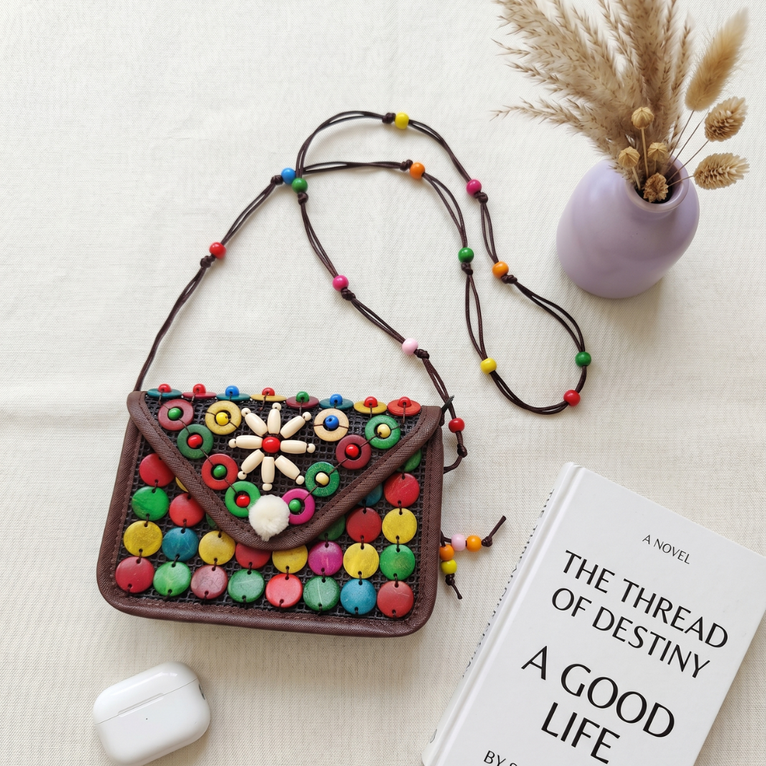 Flap Sling - Coconut Shell Beaded Bags - Surovi Bags