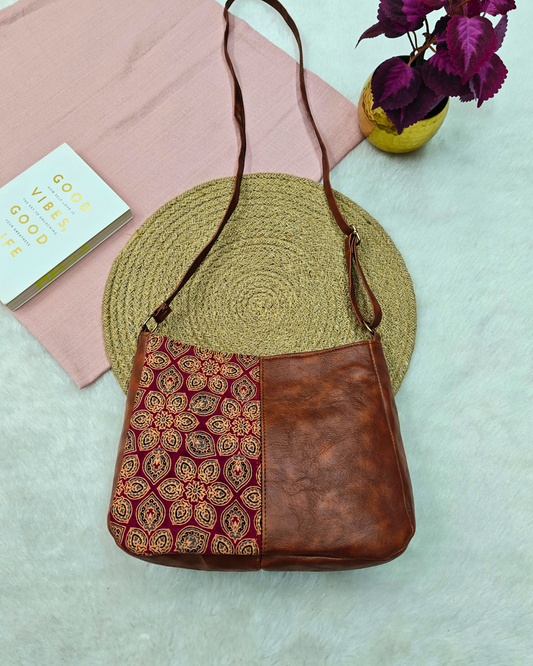 Combination Sling bag for Women - Red Ajrak