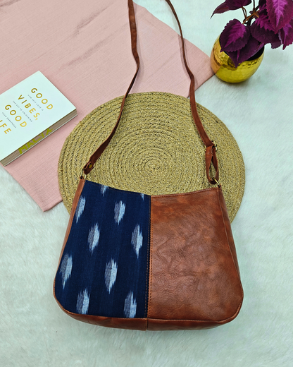 Combination Sling bag for Women - Blue Ikkat Weave