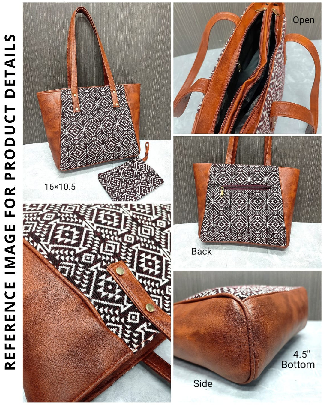 Premium Jacquard Handbag - Tote for Office &; Daily Use with Free Phone Pouch - Orange Weave (Copy)