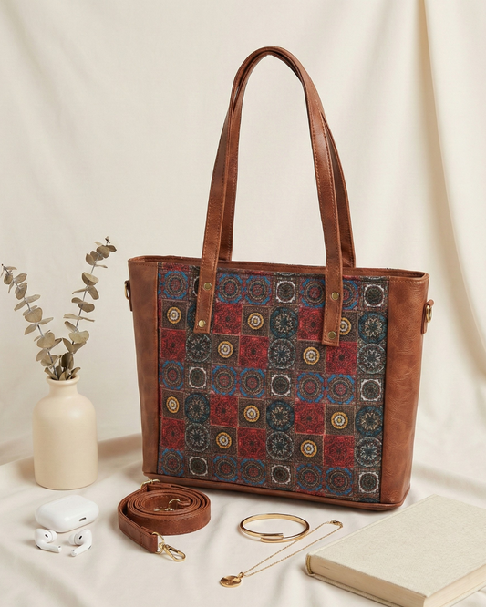 Premium Printed Jute Handbag for Women - Multicolor Mandala - Surovi Bags