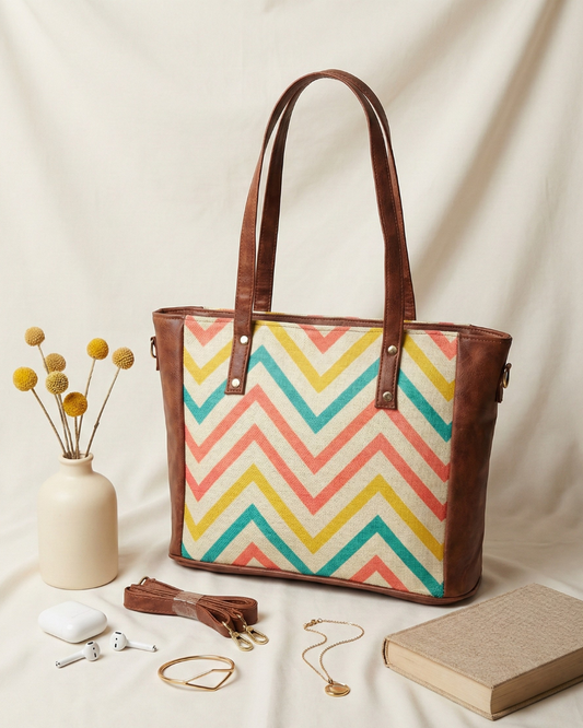 Premium Printed Jute Handbag for Women - Wave - Surovi Bags