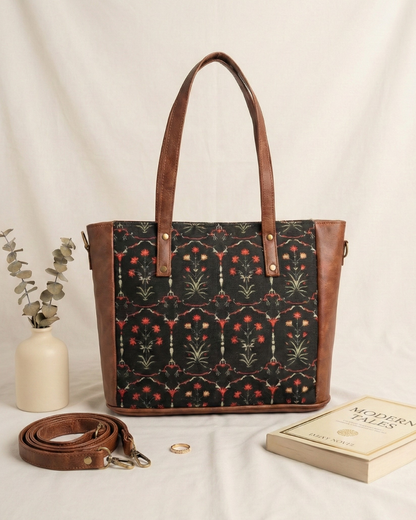 Premium Printed Jute Handbag for Women - Taj Guldasta - Surovi Bags