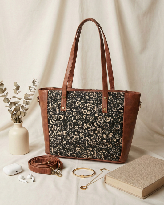 Premium Printed Jute Handbag for Women - Kalamkari - Surovi Bags