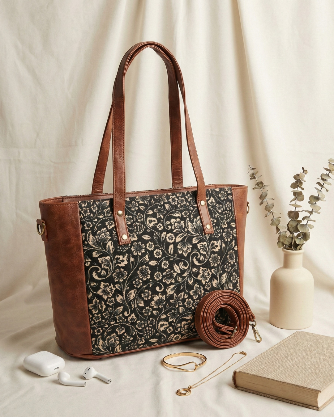 Premium Printed Jute Handbag for Women - Kalamkari - Surovi Bags