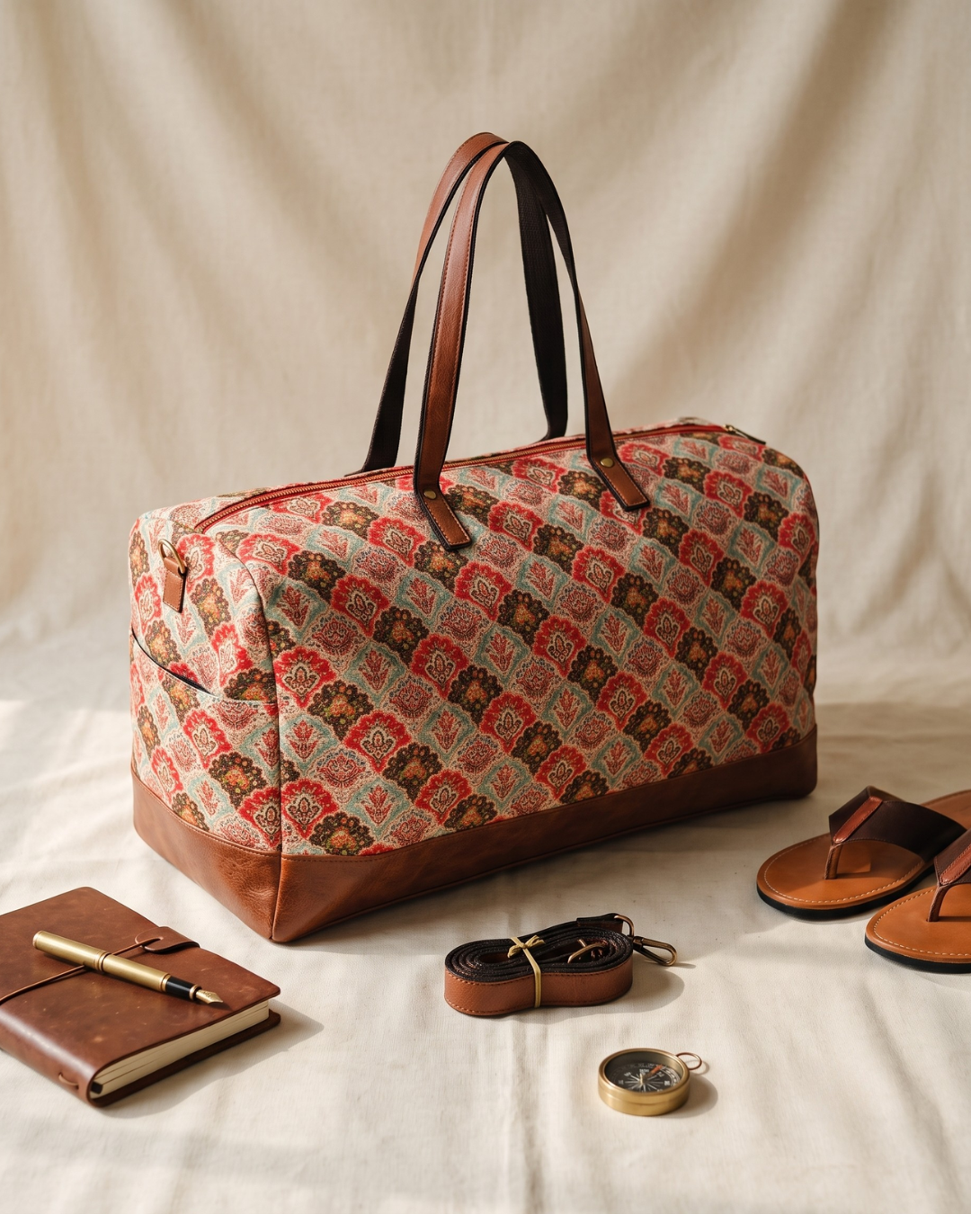 Premium Travel Duffle Bag - Spacious Weekender Luggage - Mughal Motif