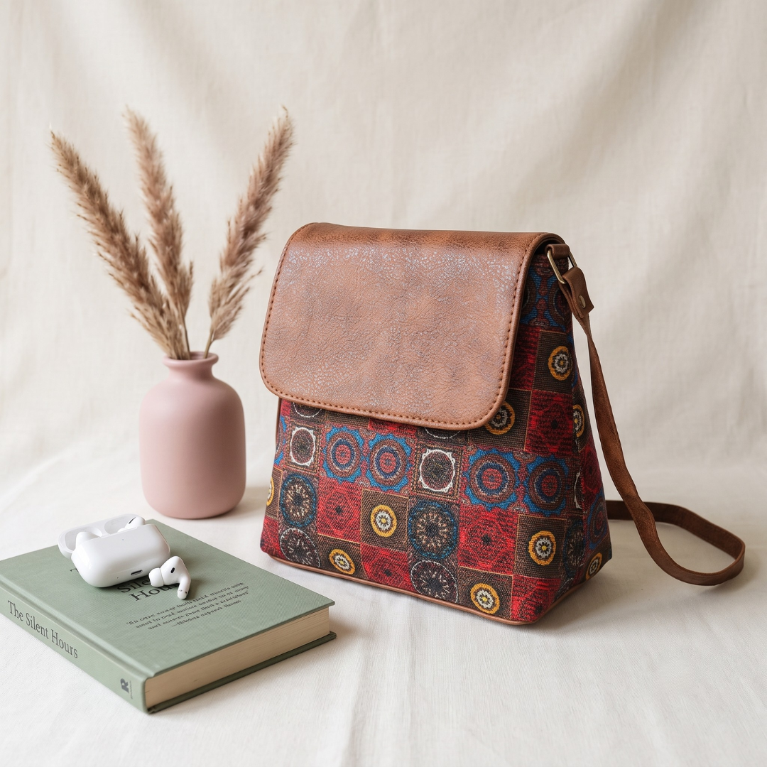 Cross Body Flap Sling - Golden Weave - Surovi Bags