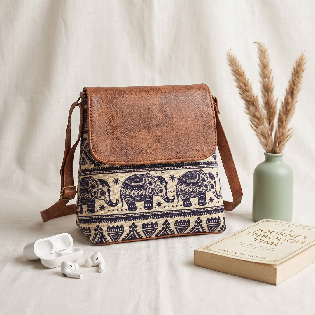 Cross Body Flap Sling - Elephant - Surovi Bags