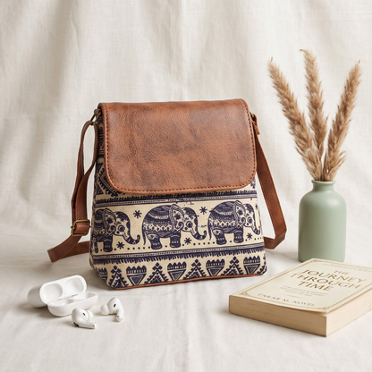 Cross Body Flap Sling - Elephant - Surovi Bags