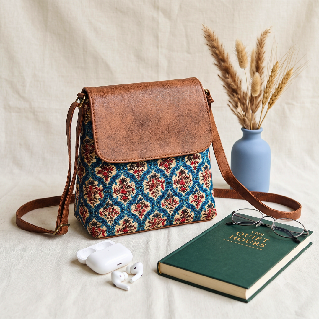 Cross Body Flap Sling - Blue Motif - Surovi Bags