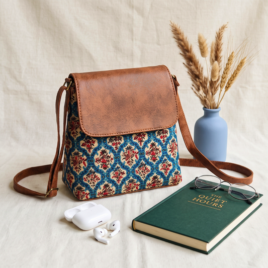 Cross Body Flap Sling - Blue Motif - Surovi Bags