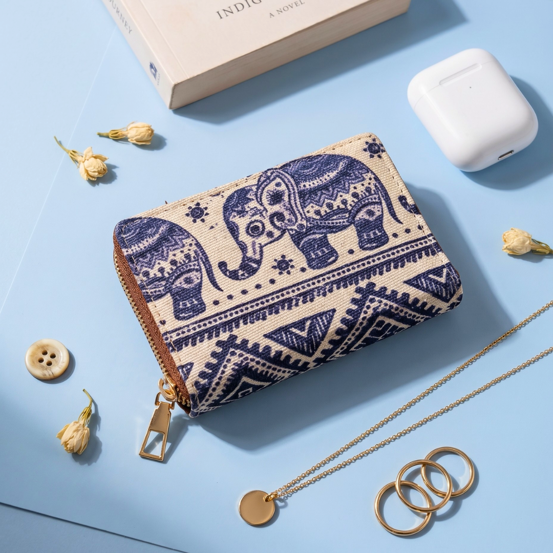 Jute Foldable Pocket Wallet For Women - Elephant