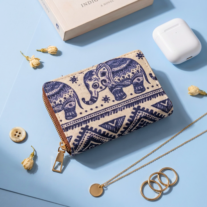 Jute Foldable Pocket Wallet For Women - Elephant