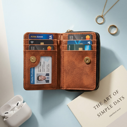 Jacquard Foldable Pocket Wallet For Women - Blue Weave