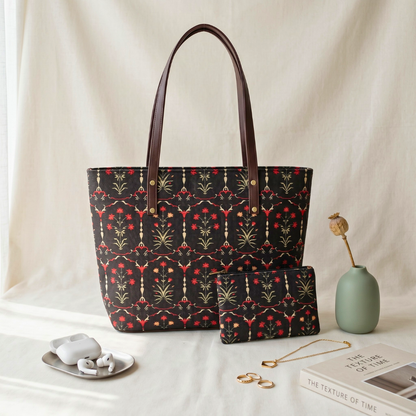 Everyday Tote bag and Pouch Combo - Taj Guldasta - Surovi Bags
