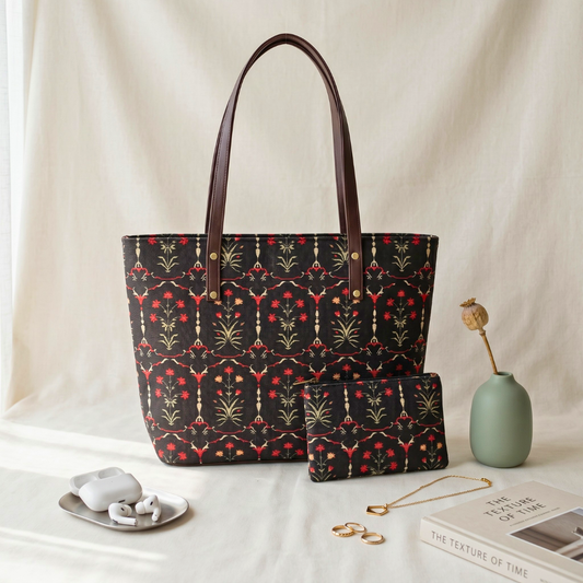 Everyday Tote bag and Pouch Combo - Taj Guldasta - Surovi Bags