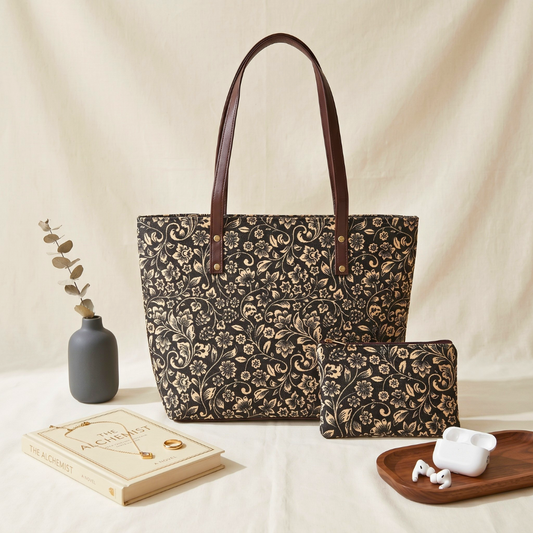Everyday Tote bag and Pouch Combo - Kalamkari - Surovi Bags